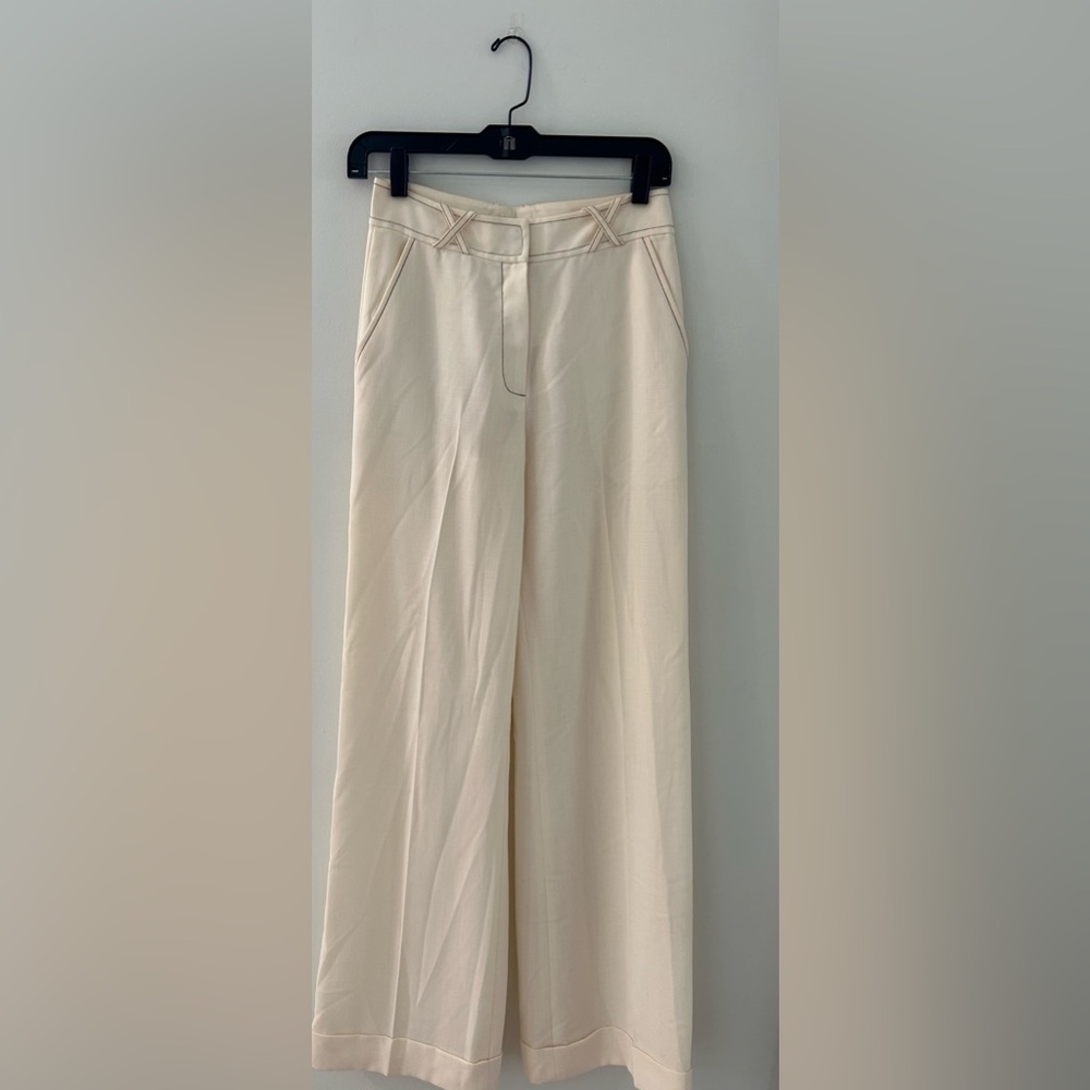 ABAETE 100% Wool‎ Cream Wide-Leg Trousers Pants size 4